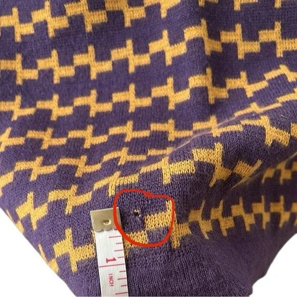 Vintage abstract knit purple and mustard yellow midi pencil skirt 44 - Picture 10 of 13